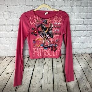 Urban Outfitters Pink Graphic Long-Sleeve Tee with Bird Motif